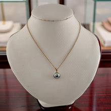 Load image into Gallery viewer, 14K Yellow Gold Baroque Tahitian Pearl Pendant Green Gray