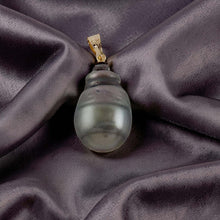 Load image into Gallery viewer, 14K Yellow Gold 12mm Baroque Tahitian Pearl Pendant Gray Green