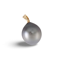 Load image into Gallery viewer, 14K Yellow Gold 12.5mm Baroque Tahitian Pearl Pendant Charcoal Gray