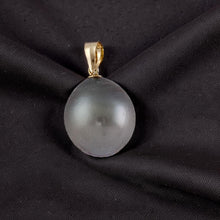 Load image into Gallery viewer, 14K Yellow Gold 12.5mm Baroque Tahitian Pearl Pendant Charcoal Gray