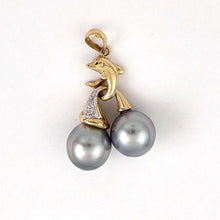 Load image into Gallery viewer, Silver Tone Tahitian Pearl Dolphin Pendant 14k Gold