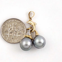 Load image into Gallery viewer, Silver Tone Tahitian Pearl Dolphin Pendant 14k Gold