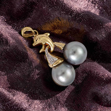 Load image into Gallery viewer, Silver Tone Tahitian Pearl Dolphin Pendant 14k Gold