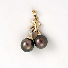 Load image into Gallery viewer, Black Tahitian Pearl Dolphin Pendant 14k