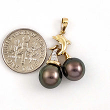 Load image into Gallery viewer, Black Tahitian Pearl Dolphin Pendant 14k