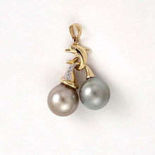 Load image into Gallery viewer, Silver &amp; Gray Tahitian Dolphin Pearl Pendant 14k Gold