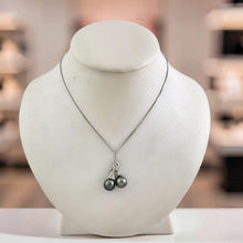 Load image into Gallery viewer, 14k White Gold Twin Tahitian Pearl &amp; Diamond Pendant