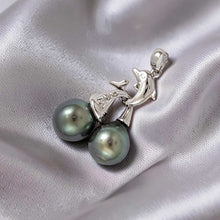 Load image into Gallery viewer, 14k White Gold Twin Tahitian Pearl &amp; Diamond Pendant