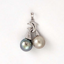 Load image into Gallery viewer, 14k White Gold Blue &amp; Grey Tahitian Pearl Dolphin Pendant