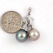 Load image into Gallery viewer, 14k White Gold Blue &amp; Grey Tahitian Pearl Dolphin Pendant