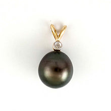 Load image into Gallery viewer, 14k Yellow Gold Black Tahitian Pearl &amp; Diamond Pendant