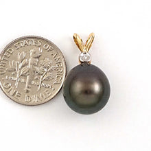 Load image into Gallery viewer, 14k Yellow Gold Black Tahitian Pearl &amp; Diamond Pendant