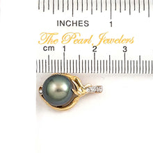 Load image into Gallery viewer, 14k Yellow Gold Diamond Silver-Green Tahitian Pearl Pendant
