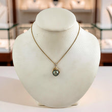 Load image into Gallery viewer, 14k Yellow Gold Diamond Silver-Green Tahitian Pearl Pendant