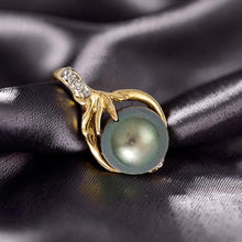 Load image into Gallery viewer, 14k Yellow Gold Diamond Silver-Green Tahitian Pearl Pendant