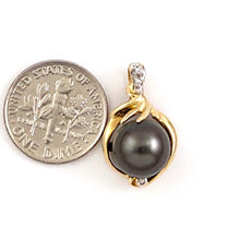 Load image into Gallery viewer, 14k Yellow Gold Feather Black Tahitian Pearl &amp; Diamond Pendant