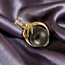 Load image into Gallery viewer, 14k Yellow Gold Feather Black Tahitian Pearl &amp; Diamond Pendant