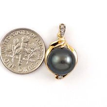 Load image into Gallery viewer, 14k Yellow Gold Feather Black Tahitian Pearl Pendant
