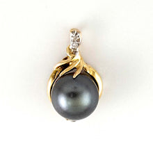 Load image into Gallery viewer, 14k Yellow Gold Feather Black Tahitian Pearl &amp; Diamond Pendant