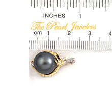 Load image into Gallery viewer, 14k Yellow Gold Feather Black Tahitian Pearl &amp; Diamond Pendant