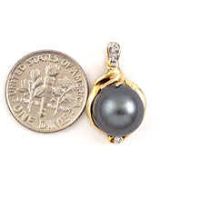 Load image into Gallery viewer, 14k Yellow Gold Feather Black Tahitian Pearl &amp; Diamond Pendant