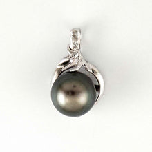 Load image into Gallery viewer, 14k White Gold Feather Black Tahitian Pearl Pendant