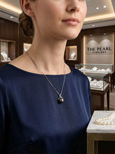 Load image into Gallery viewer, 14k White Gold Feather Black Tahitian Pearl Pendant