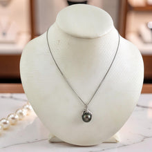 Load image into Gallery viewer, 14k White Gold Feather Black Tahitian Pearl Pendant