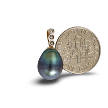Load image into Gallery viewer, 14k Yellow Gold Baroque Black Tahitian Pearl &amp; Diamond Pendant
