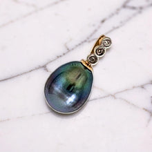 Load image into Gallery viewer, 14k Yellow Gold Baroque Black Tahitian Pearl &amp; Diamond Pendant
