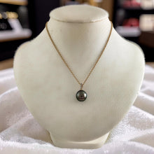 Load image into Gallery viewer, 14k Yellow Gold Triple-Diamond Bale &amp; Black Tahitian Pearl Pendant