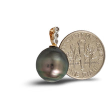 Load image into Gallery viewer, 14k Yellow Gold Triple-Diamond Bale &amp; Black Tahitian Pearl Pendant
