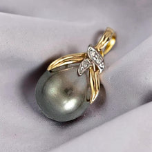 Load image into Gallery viewer, 14k Yellow Gold Baroque Tahitian Pearl &amp; Diamond Pendant