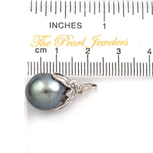Load image into Gallery viewer, 14k White Gold Diamond &amp; Silver-Green Tahitian Pearl Pendant
