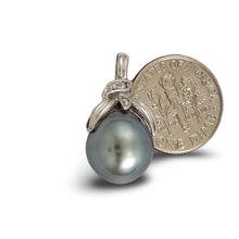 Load image into Gallery viewer, 14k White Gold Diamond &amp; Silver-Green Tahitian Pearl Pendant