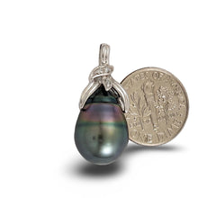 Load image into Gallery viewer, 14k White Gold Peacock Tahitian Pearl &amp; Diamond Pendant