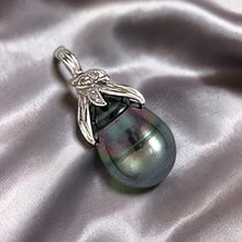 Load image into Gallery viewer, 14k White Gold Peacock Tahitian Pearl &amp; Diamond Pendant