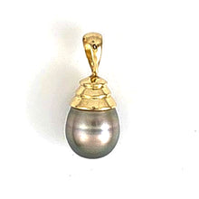 Load image into Gallery viewer, 14k Yellow Gold Ocean-Green Tahitian Pearl Pendant