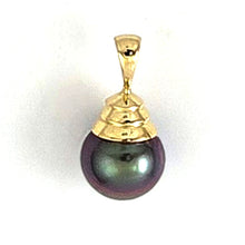 Load image into Gallery viewer, 14k Yellow Gold Bell-Bale Black Tahitian Pearl Pendant