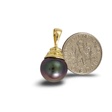 Load image into Gallery viewer, 14k Yellow Gold Bell-Bale Black Tahitian Pearl Pendant