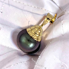 Load image into Gallery viewer, 14k Yellow Gold Bell-Bale Black Tahitian Pearl Pendant