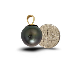 Load image into Gallery viewer, 14k Yellow Gold Flower-Cap Black Tahitian Pearl Pendant