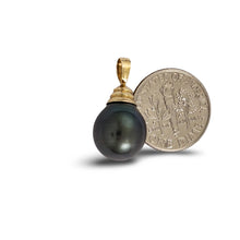 Load image into Gallery viewer, 14k Yellow Gold Bell-Style Black Tahitian Pearl Pendant