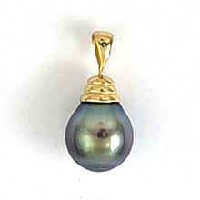 Load image into Gallery viewer, 14k Gold Bell Black-Green Tahitian Pearl Pendant
