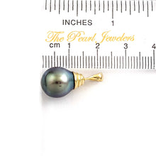 Load image into Gallery viewer, 14k Gold Bell Black-Green Tahitian Pearl Pendant