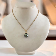 Load image into Gallery viewer, 14k Gold Bell Black-Green Tahitian Pearl Pendant