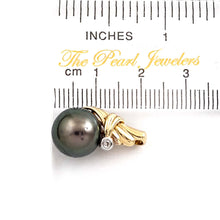 Load image into Gallery viewer, 14k Gold Wing-Bale Black Tahitian Pearl &amp; Diamond Pendant