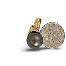 Load image into Gallery viewer, 14k Gold Wing-Bale Black Tahitian Pearl &amp; Diamond Pendant