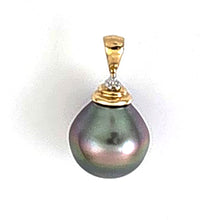 Load image into Gallery viewer, 14k Yellow Gold Bell-Bale &amp; Diamond Accent Tahitian Pearl Pendant
