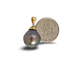 Load image into Gallery viewer, 14k Yellow Gold Bell-Bale &amp; Diamond Accent Tahitian Pearl Pendant